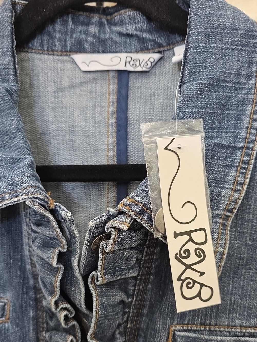 New With Tags RXB Denim Ruffled Button-Front Jacket - Blue - Picture 2 of 8